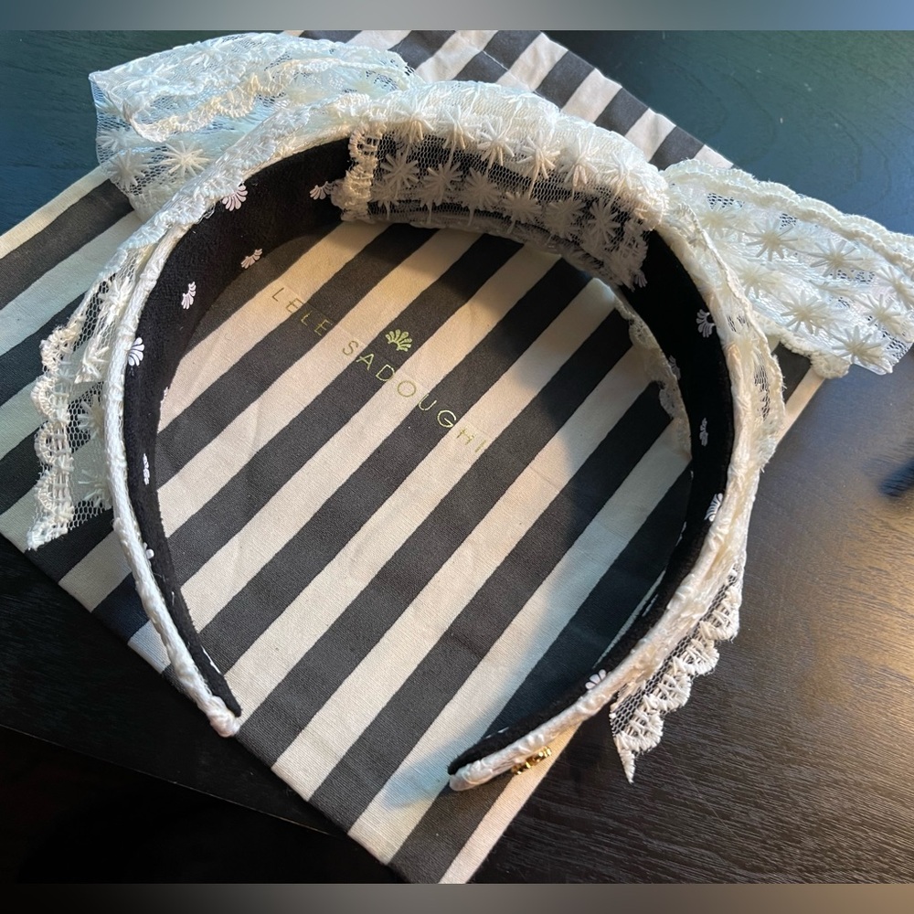 Lele Sadoughie Shirley Ivory Lace Bow Headband - Picture 2 of 2